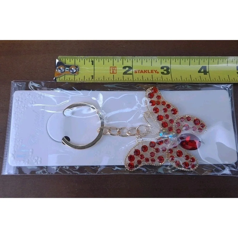 NIP Crystal‎ Collection Red Crystal Butterfly Gold Tone Keychain Backpack